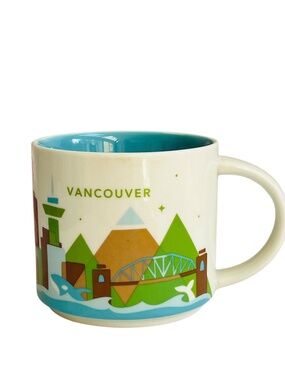 Starbucks Mug YOU ARE HERE Vancouver Canada Coffee Dated 2014 Blue Inside 14 oz